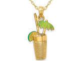 Cocktail Drink with Umbrella Charm Pendant Necklace in 14K Yellow Gold with Chain